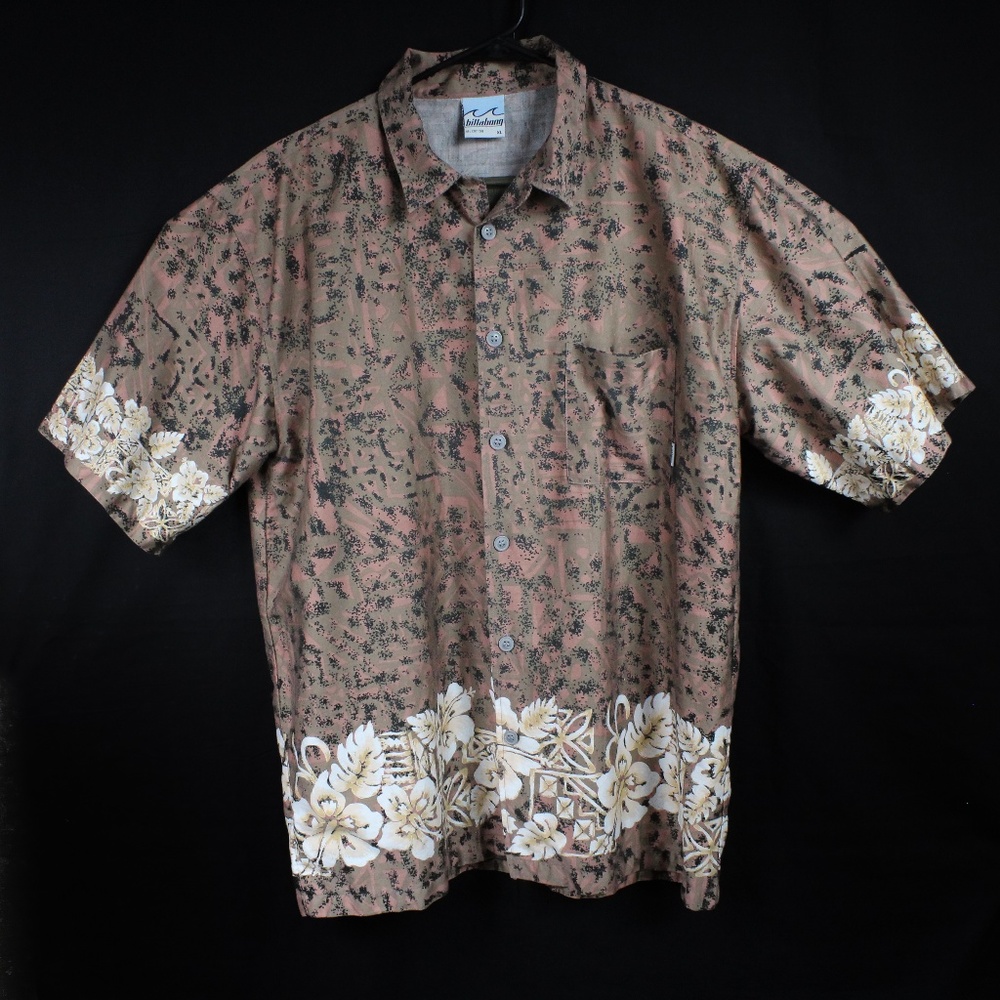 Brown and Ivory Billabong Hawaiian Shirt Short